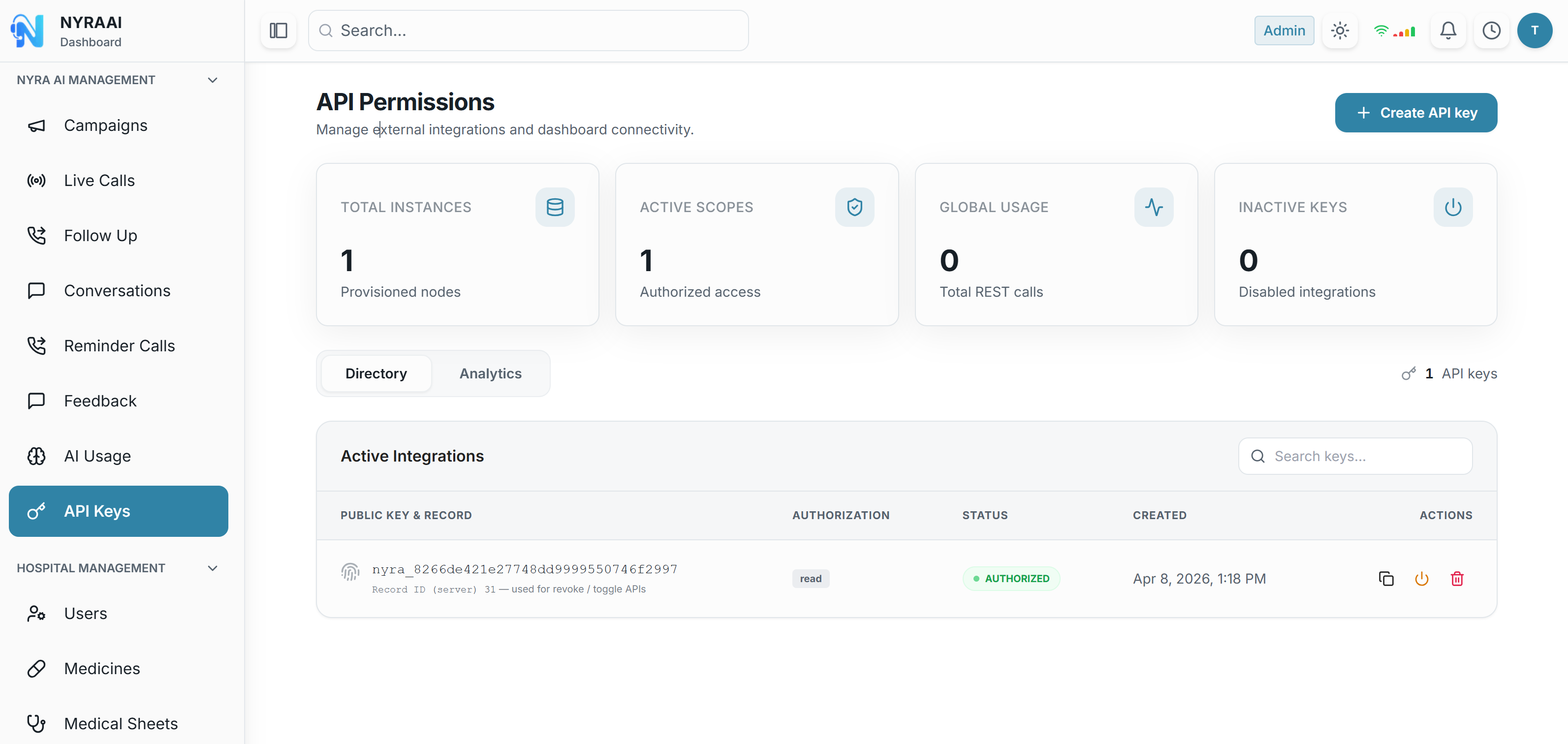 NyraAI Dashboard - API Permissions